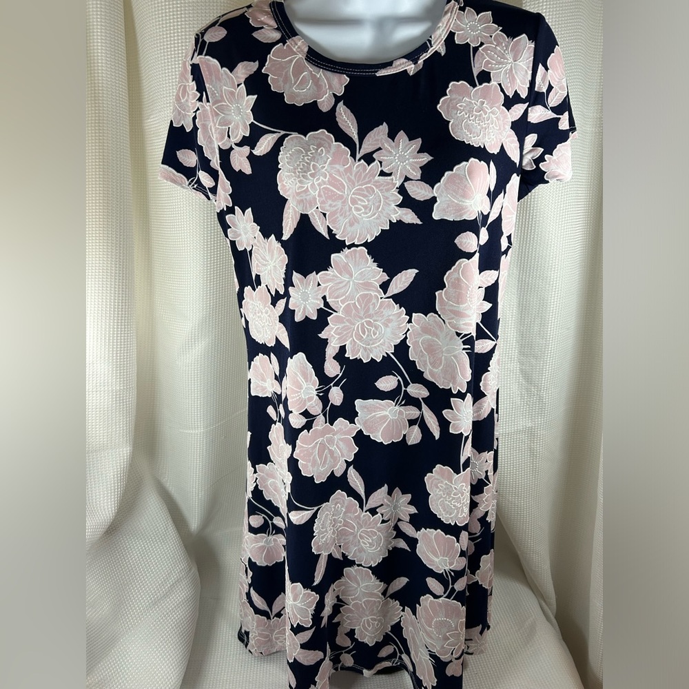 Tiffany& Gray short sleeve dress black and pink flowers women medium